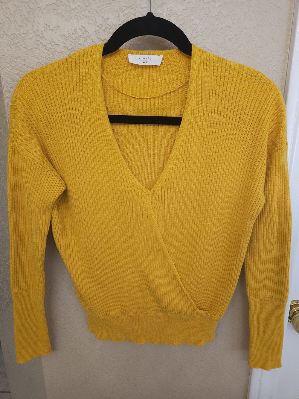 Elodie Mustard Ribbed V-Neck Wrap Sweater